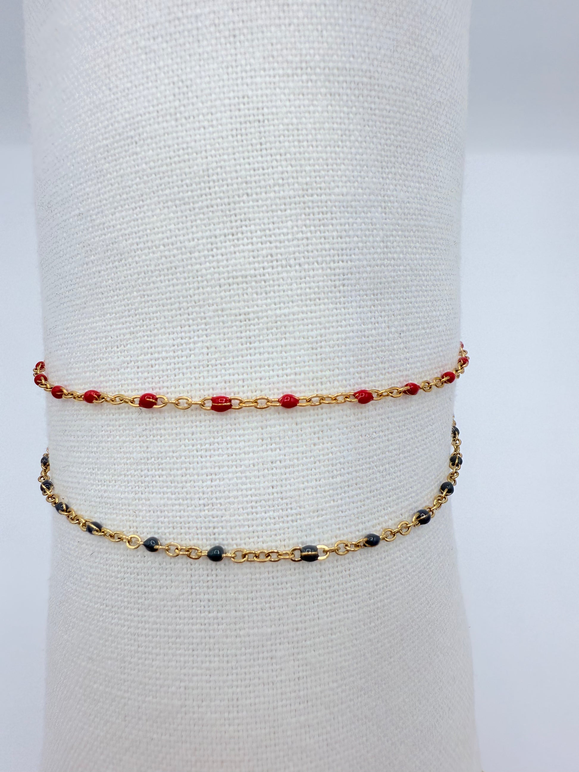 Bracelet émaillé rouge gris bleute