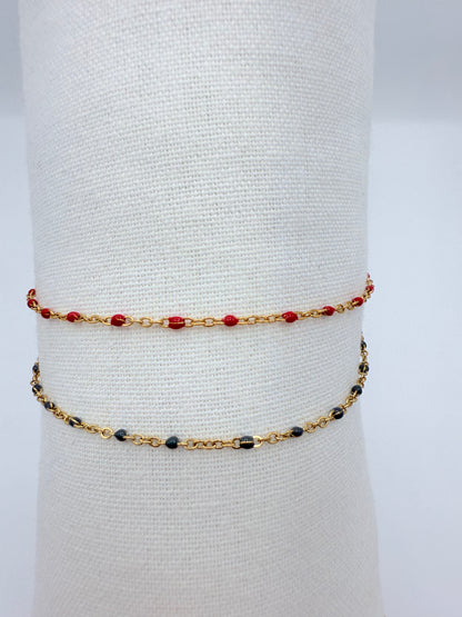 Bracelet émaillé rouge gris bleute